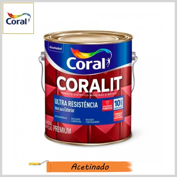 Esmalte Sintético Coralit Ultra Resistência Acetinado, Galão 3.6lt