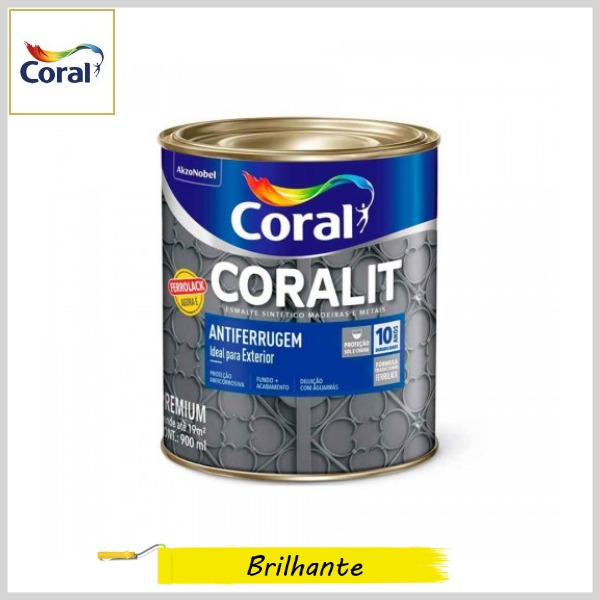 Esmalte Sintético Coralit Antiferrugem Premium Brilhante, Lata 900ml