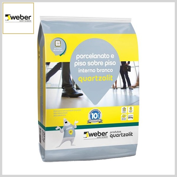 Argamassa Colante Porcelanato/Piso sobre Piso Interno Branco Quartzolit, 20kg