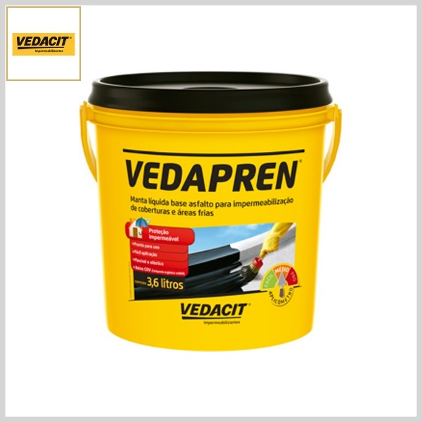 Manta Líquida Asfáltica Vedapren Preto, 3.6lt