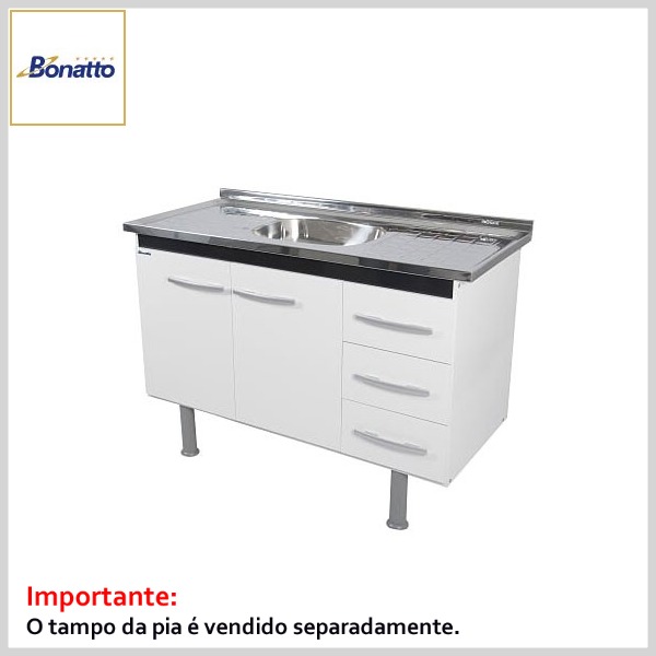 Gabinete de Cozinha Mdf-Mdp s/Tampo Sonic Branco c/Preto