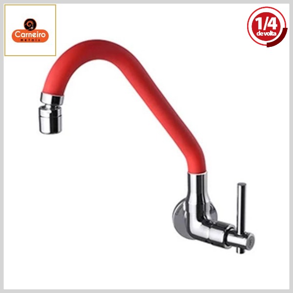 Torneira de Cozinha 4169 C61 Collor Parede Bica Alta Móvel 1/4Volta Red/Cromado